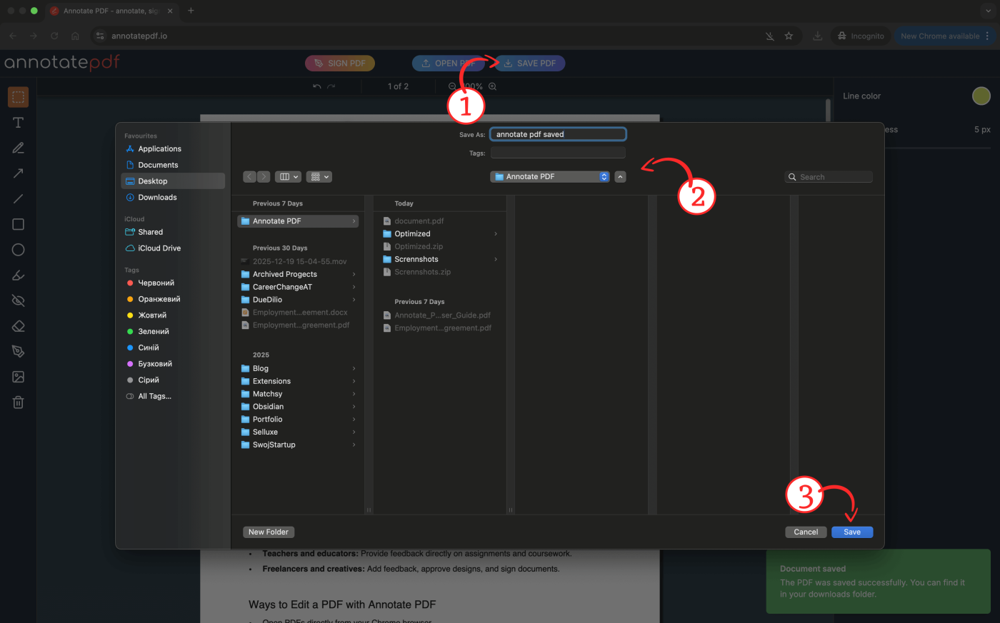 Save and export annotated pdf
